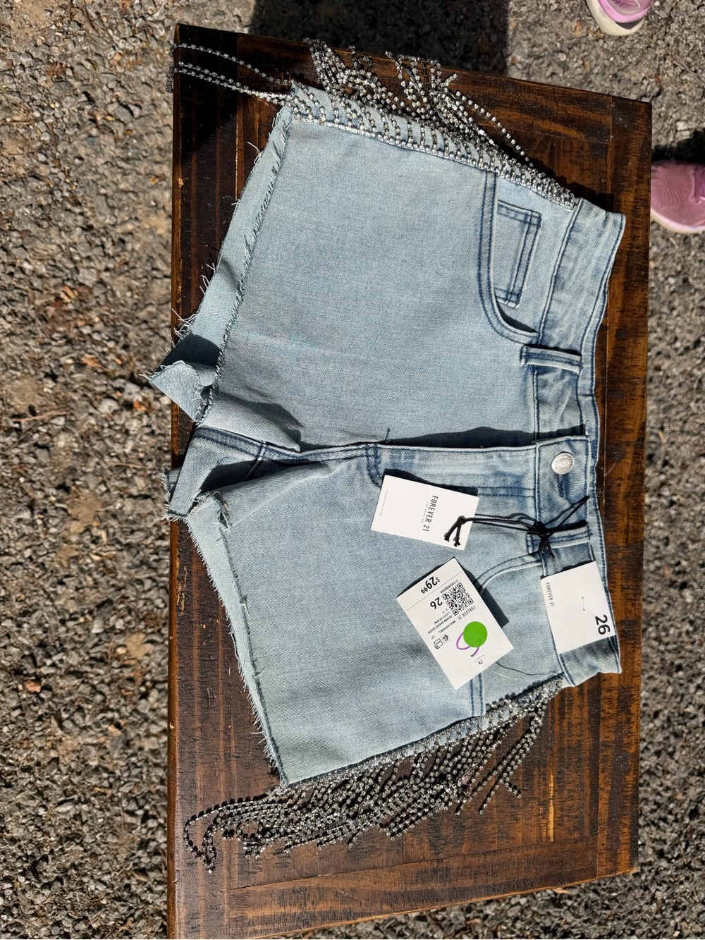 Forever 21 Light Wash Denim Jean Shorts with Fringe